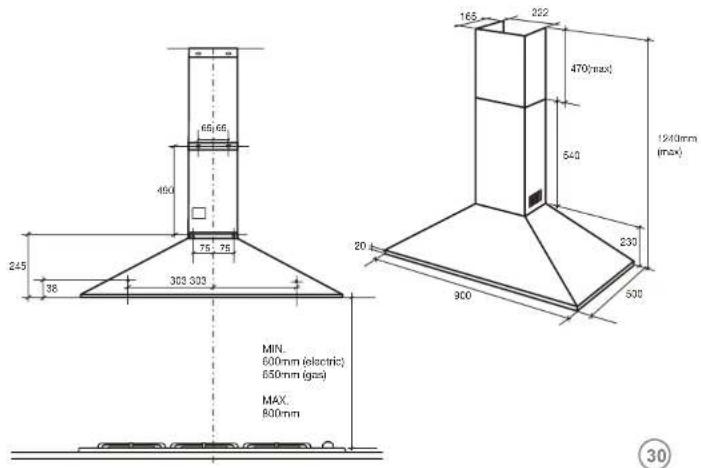 65,66 490 245 38 75,75 303 303 MIN. 600mm (electric) 650mm (gas) MAX. 800mm 165 252 470(max) 540 1240mm (max) 20 900 500 30