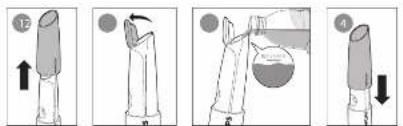 Illustration showing four steps of a tool tip manipulation: step 1 with arrow indicating direction, step 2 with circular motion indicator, step 3 with magnified view, and step 4 with downward arrow.