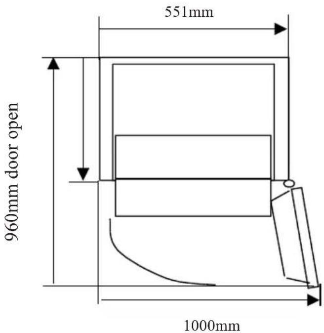960mm door open 551mm 1000mm