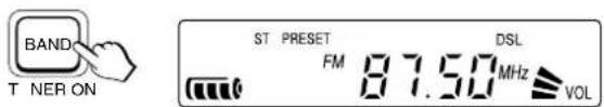 BAND T NER ON ST PRESET DSL FM 87.50 MHz VOL