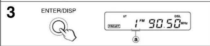3 ENTER/DISP ST DSL 1 FM 90.50MHz Preset a