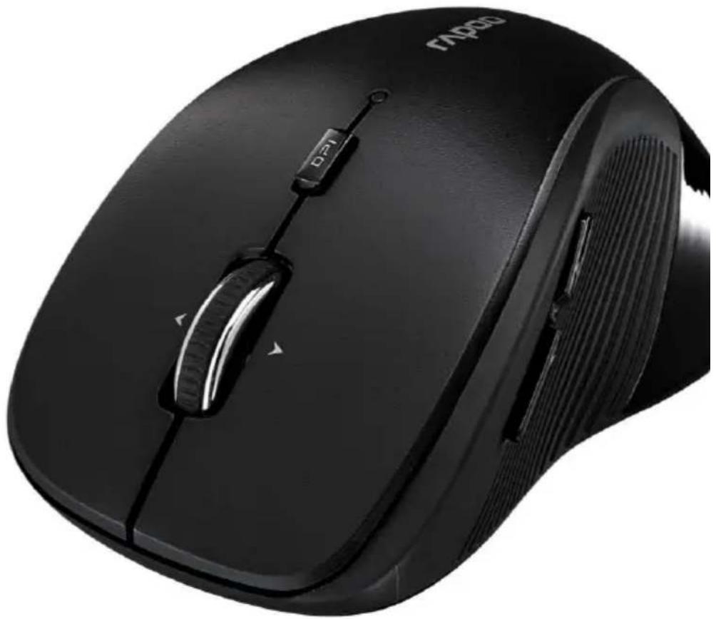 Close-up of a black TP500 computer mouse with visible control buttons and scroll wheel (no text or symbols on the device itself)