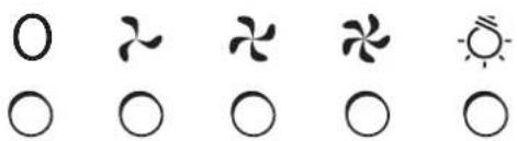 Six abstract symbols arranged in rows: five circles, one with a curved line, three with a fan-like shape, two with a sun icon, and one with a sun symbol (no text or labels)