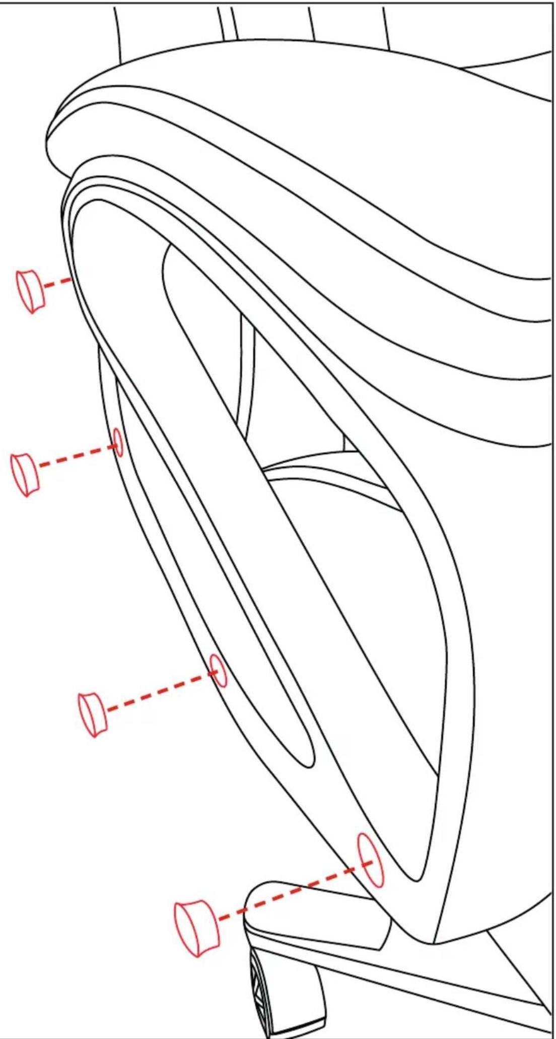 Technical diagram of a mechanical component with red dashed lines and circular features, likely indicating assembly or alignment points.