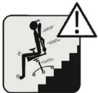 Warning symbol showing a person falling on stairs with an exclamation mark, indicating workplace safety or hazard.