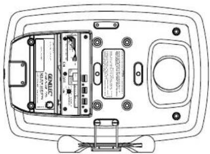 Technical diagram of a device rear panel with labeled components and internal wiring