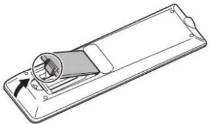 Line drawing of a remote control device with a scroll wheel and directional arrow (no text or symbols)