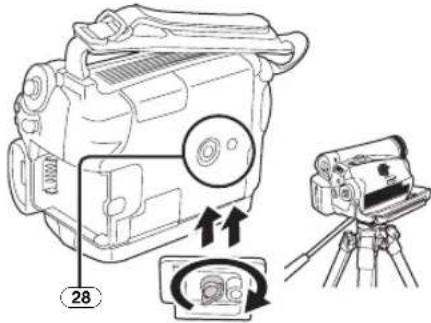 Diagram illustrating camera setup with labeled components and directional arrows, including a numbered marker '28' pointing to a device.
