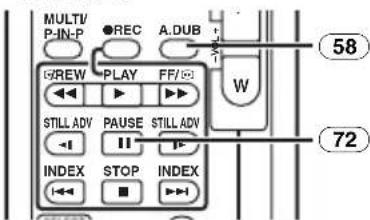 MULTIV P-IN-P ●REC A.DUB G/REW PLAY FF/- W STILL ADV PAUSE STILL ADV INDEX STOP INDEX ⑤8 ⑦2