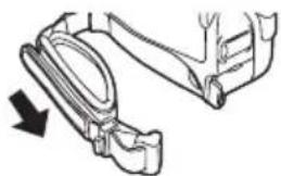 Mechanical component diagram showing a lever mechanism with an arrow indicating motion (no text or symbols present)