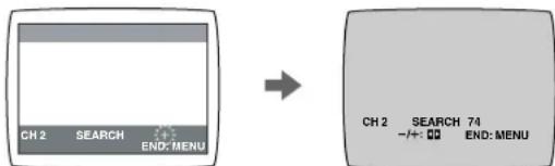 CH2 SEARCH END: MENU → CH2 SEARCH 74 -/+ 00 END: MENU