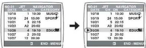 NO.01 JET NAVIGATOR DATE CH ON CATEGORY 10/18 1 10:30 MUSIC 10/19 24 15:00 SPORT 10/21 5 22:15 10/23 A2 20:02 10/26 4 19:10 EDUC 10/27 2 20:02 10/27 12 20:30 END : MENUS NO.01 JET NAVIGATOR DATE CH ON CATEGORY 10/18 1 10:30 MUSIC 10/19 24 15:00 SPORT 10/21 5 22:15 10/23 A2 20:02 30/26 4 19:10 EDUC 10/27 2 20:02 10/27 12 20:30 END : MENUS