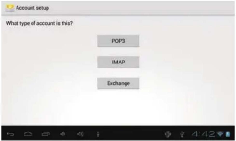 Account setup What type of account is this? POP3 IMAP Exchange