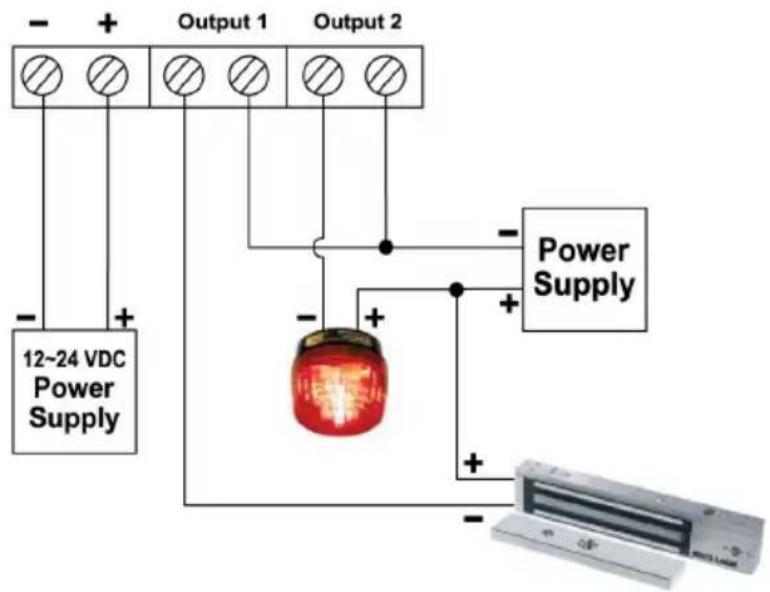 Output 1 Output 2 - + Output 1 - + Power Supply 12-24 VDC Power Supply - + Power Supply