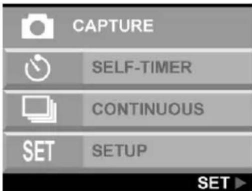 CAPTURE SELF-TIMER CONTINUOUS SET SETUP SET ▶