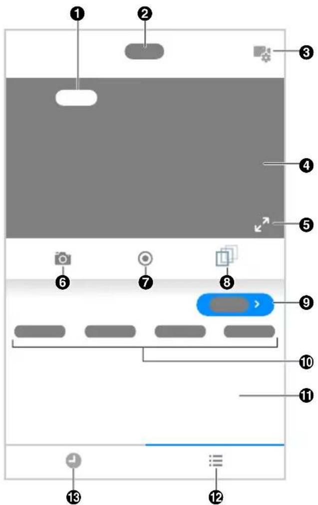Diagram of a device layout with numbered components and UI elements, likely for system or application documentation.