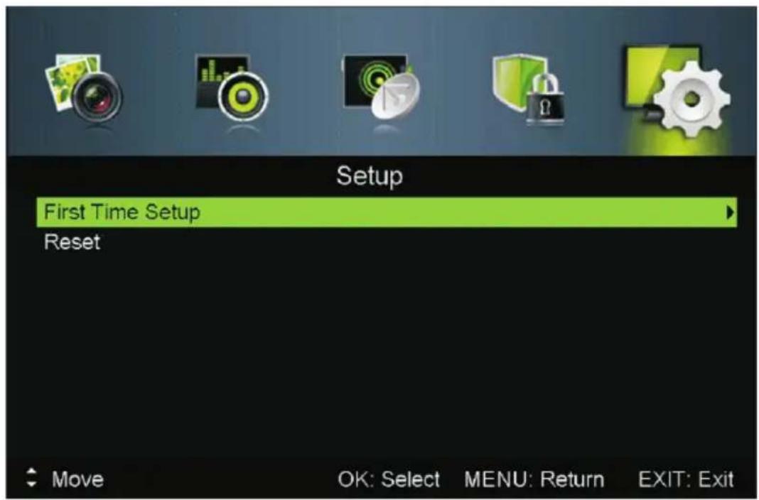 Setup First Time Setup Reset Move OK: Select MENU: Return EXIT: Exit