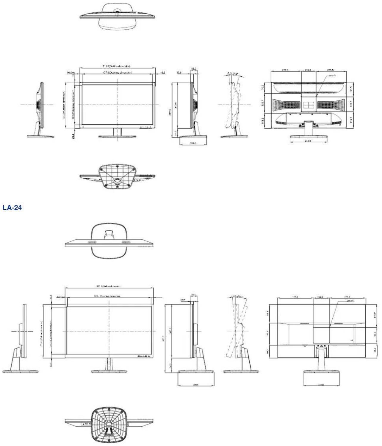 AG Neovo LA24 - Display Dimensions - 1