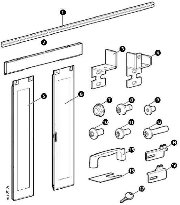 Exploded view diagram of a door assembly with numbered parts for identification