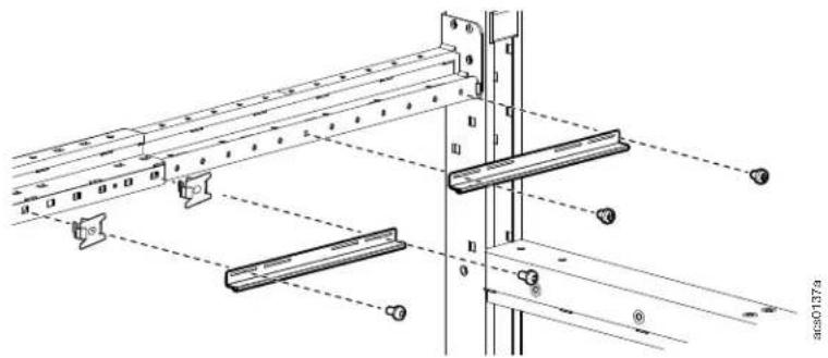 Technical diagram of a structural support frame with labeled components and alignment indicators