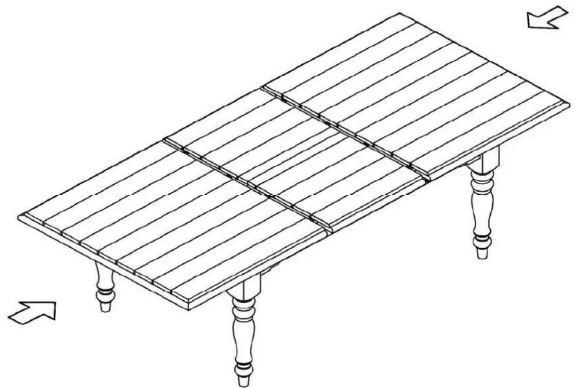 Line drawing of a wooden table with four legs and four legs, showing structural details (no text or symbols)