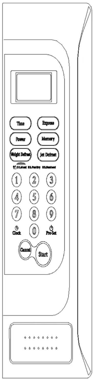 Time Express Power Memory Weight Defrost Jet Defrost DLMest E2.PenEry E3.Seefeed 1 2 3 4 5 6 7 8 9 Clock 0 Pre-Set Cancel Start
