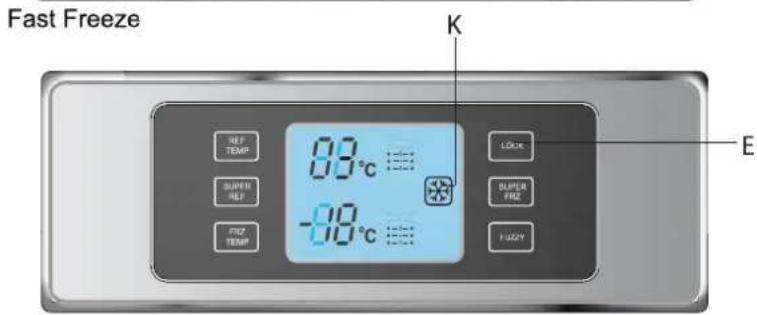 Fast Freeze K REF TEMP SUPER REF FRT TEMP 83°C -80°C LOCK SUPER FRZ Fuzzy E