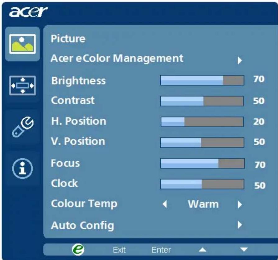 ACER P186H - Adjusting the OSD settings - 2