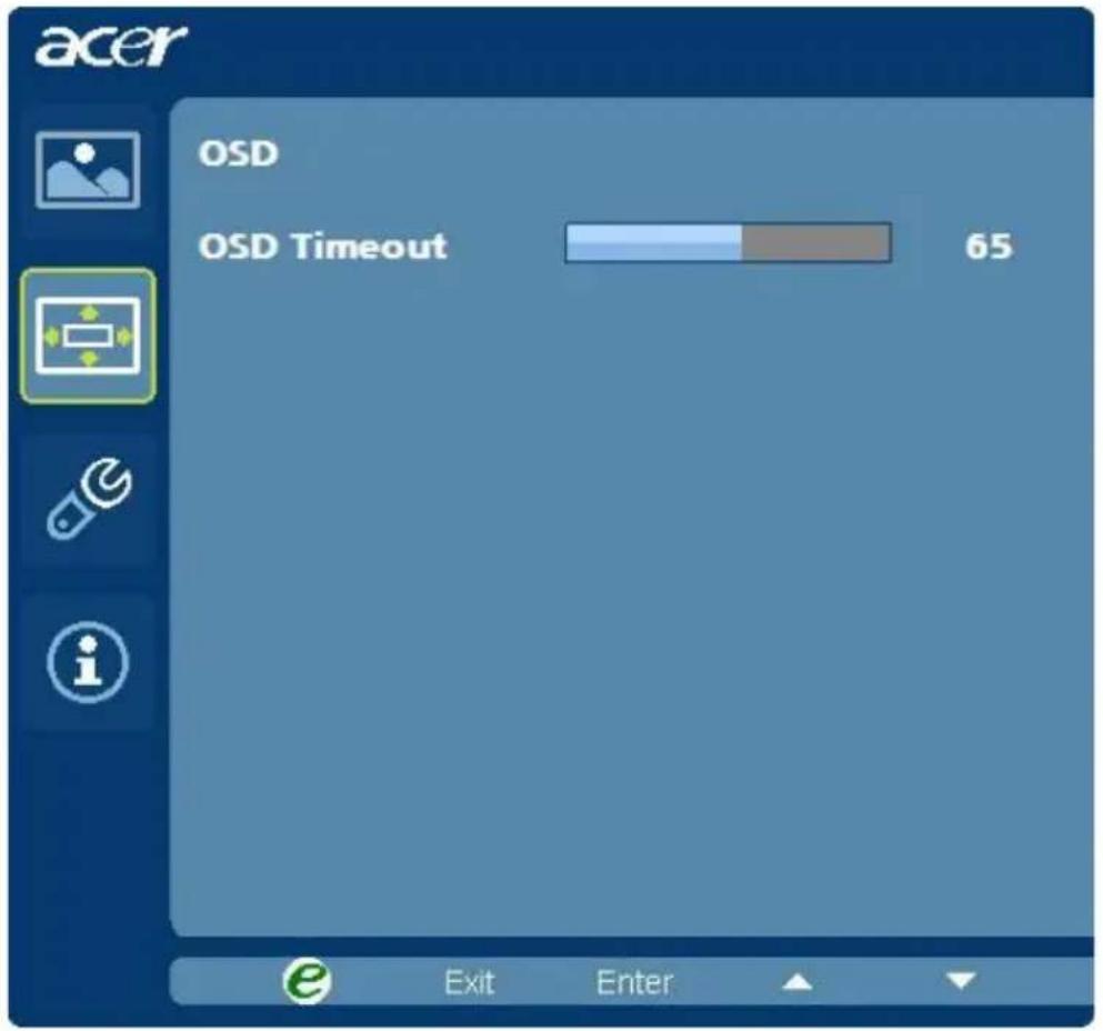 acer OSD OSD Timeout 65 Exit Enter
