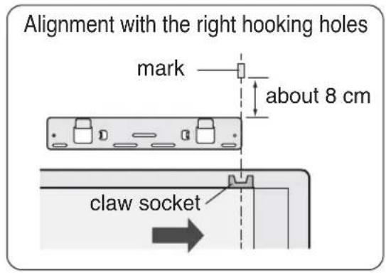 Alignment with the right hooking holes mark about 8 cm claw socket
