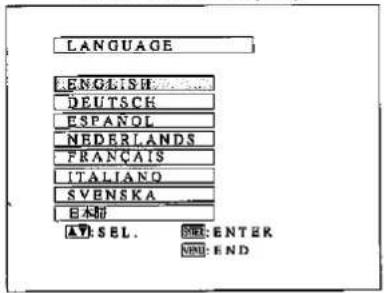 LANGUAGE ENGLISH DEUTSCH ESPAÑOL NEDERLANDS FRANÇAIS ITALIANO SVENSKA 日本語 AY: SEL. SEE: ENTER END
