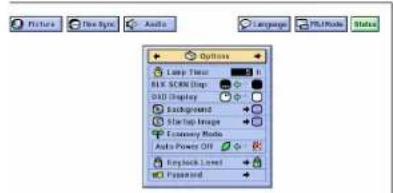 Picture Flow Style Audio Language PRO Mode Status Options Lamp Mode 3.1 h R & S C/800 Step 3.00 Display Background Star Top Image Discovery Mode Auto Power Off Lockock Landed Posehead