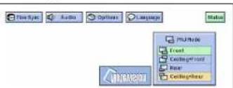 File Sync Audio Options Language Status PU-Mode Front Ceiling/Front Rear Ceiling/Back