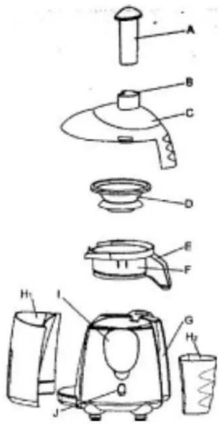 Technical diagram of a kitchen appliance with labeled parts including blender, fan, and water heater