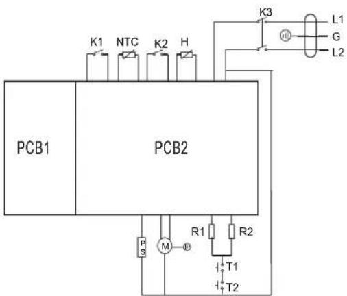 K1 NTC K2 H PCB1 PCB2 H S M R1 R2 T1 T2 K3 L1 G L2