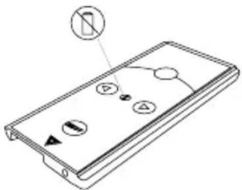 Diagram of a device panel with labeled buttons and directional arrows, including a battery icon and control symbols.
