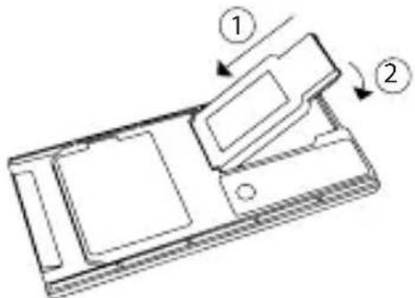 Technical diagram showing a device with labeled components and directional arrows indicating movement or assembly.