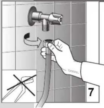 Diagram showing a hand holding a pipe with a valve, indicating fluid flow or repair process, with a cross symbol and number 7 label.