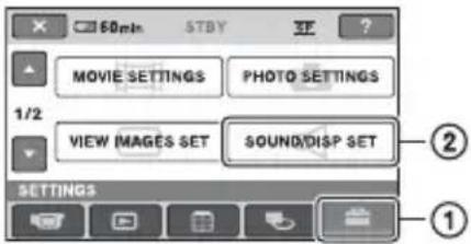 50min STBY MOVIE SETTINGS PHOTO SETTINGS 1/2 VIEW IMAGES SET SOUND/DISP SET SETTINGS