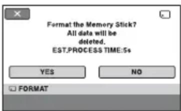 Format the Memory Stick? All data will be deleted. EST.PROCESS TIME:5s YES NO FORMAT