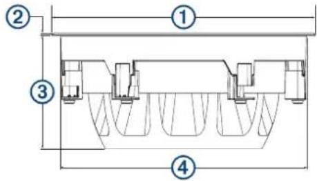 Technical diagram of a mechanical assembly with numbered components and dimension lines