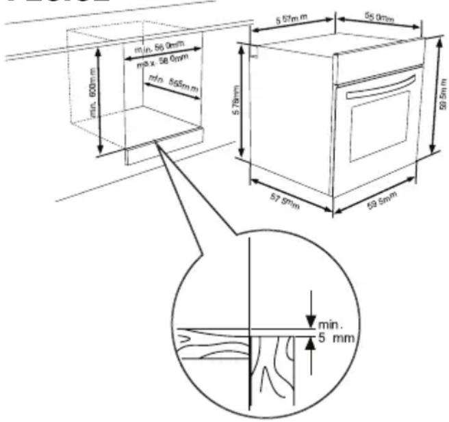 min. 600mm min. 56.0mm max. 58.0mm min. 555mm 578mm 57.5mm 59.5mm 59.5mm min. 5 mm