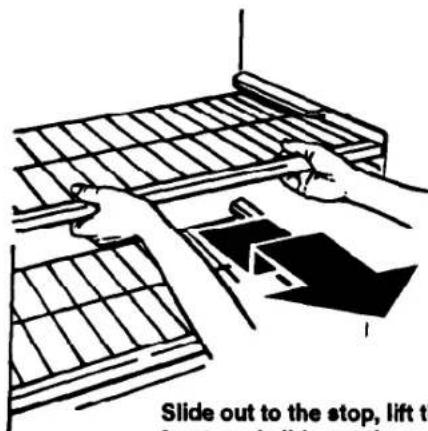 Slide out to the stop, lift the edge to the stop
