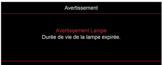 Avertissement Avertissement Lampe Durée de vie de la lampe expirée.