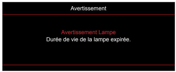 Avertissement Avertissement Lampe Durée de vie de la lampe expirée.