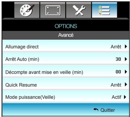 OPTOMA X402 - OPTIONS | Avancé - 1