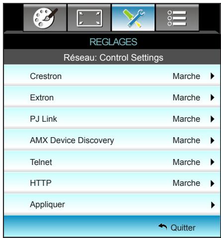 OPTOMA X402 - REGLAGES | Réseau| Control Settings - 1