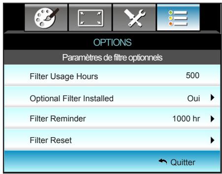 OPTOMA X402 - OPTIONS | Paramètres de filtre optionnels - 1