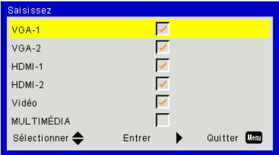 Saisissez VGA-1 VGA-2 HDMI-1 HDMI-2 Vidéo MULTIMÉDIA Sélectionner ▼ Enterer ▶ Quitter Menu