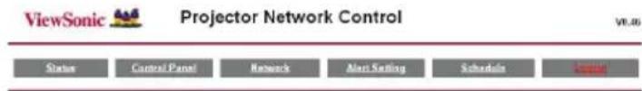 ViewSonic Projector Network Control Status Cancel Panel Network Alert Setting Schedules Laptop